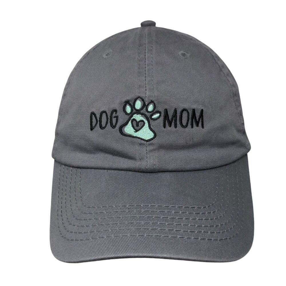 Dog Mom Slideback Hat Gray One Size Embroidered Paw 6 Panel Open Road
